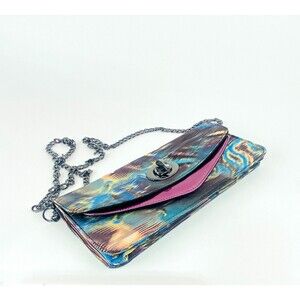 ALDO Multicolor Satin Exterior Chain Clutch Evening Bag Purse Gunmetal Chain